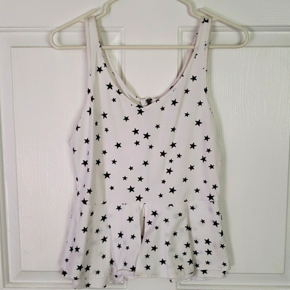 Express white and black star peplum tank,  Size medium